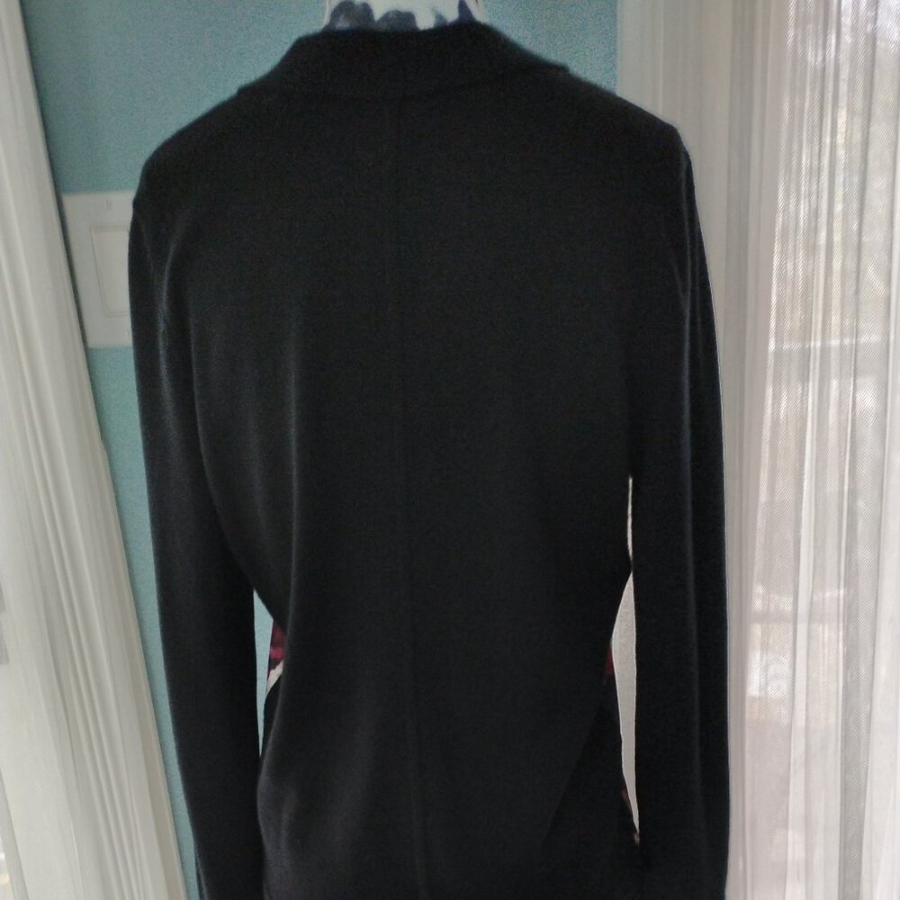 Pink Tartan Cardigan, Merino Wool with Floral Satin Front, XS - Picture 6 of 12